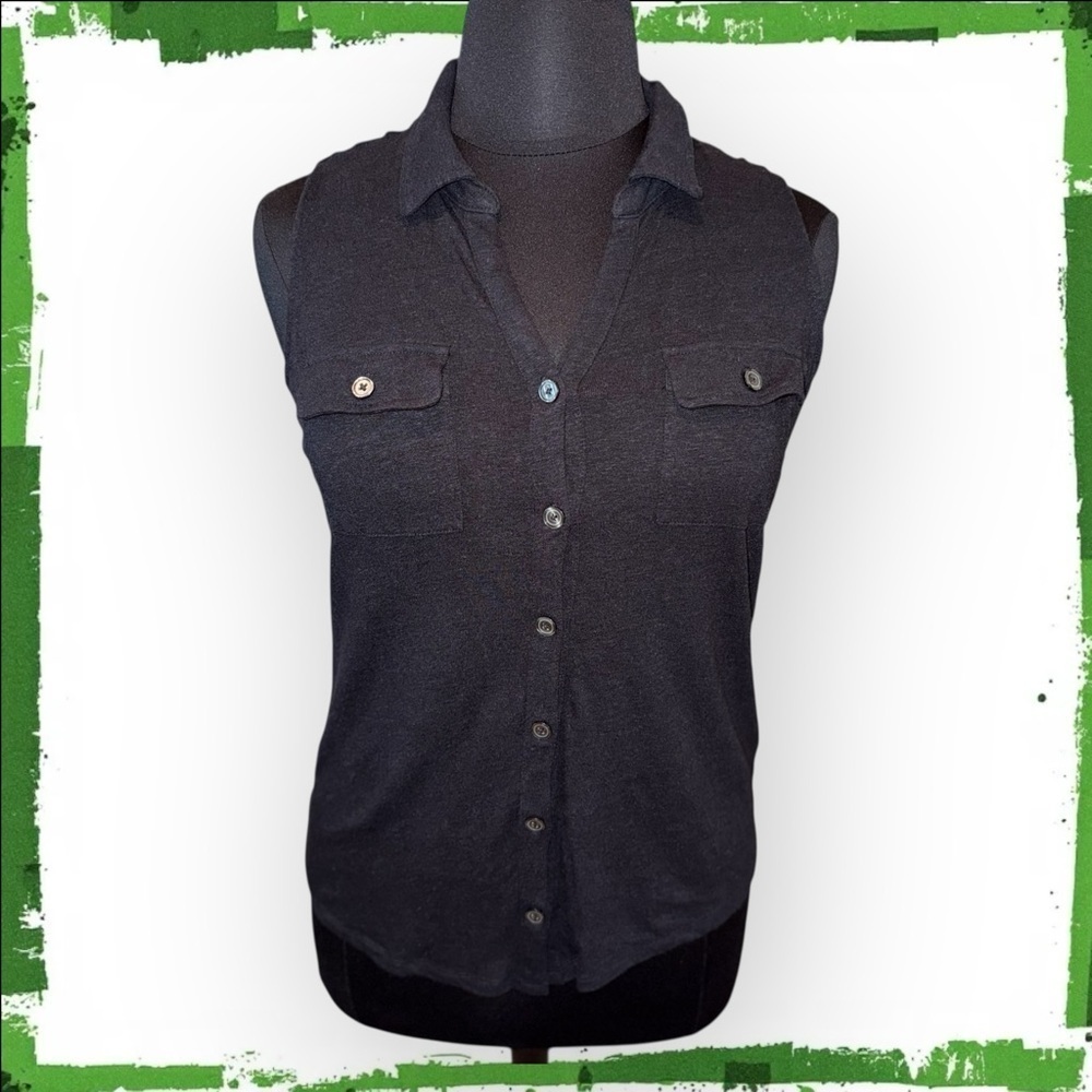 TALBOTS Collared Linen Tunic Blouse - Plus 1X Black